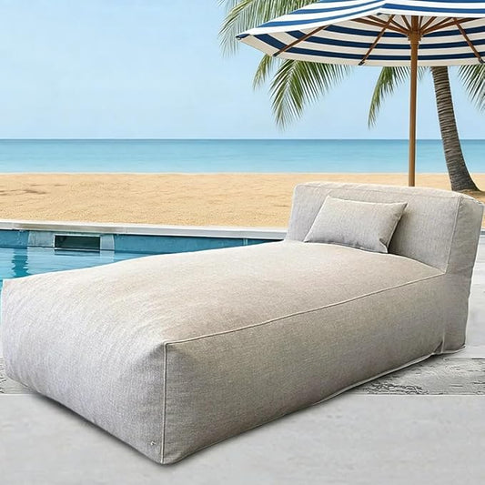 Outdoor Bean Bag Lounger Chair Poolside Lounge Without Filling Bean Bag Cover Pouf Cover Water-Resistant Patio Chaise and Pool Sun Lounger(09-Light Beige,S-125cm-empty Cover)