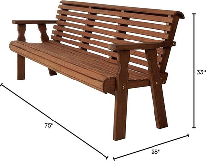 Amish Casual Heavy Duty 6 Foot Roll Back Outdoor Bench in Oak Stain - Amish Made in The USA from Treated Pine for Outdoor Durability, 700 Lb Weight Capacity