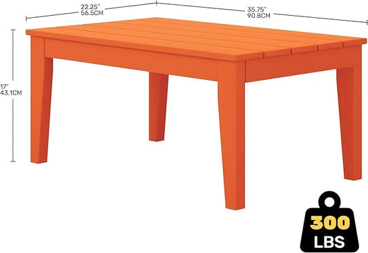 Costaelm Adirondack Outdoor Coffee Table, HDPE Drink Table Weather Resistant, Patio Porch Accent Balcony Table Outdoor End Table for Pool, Seaside, Backyard, Orange