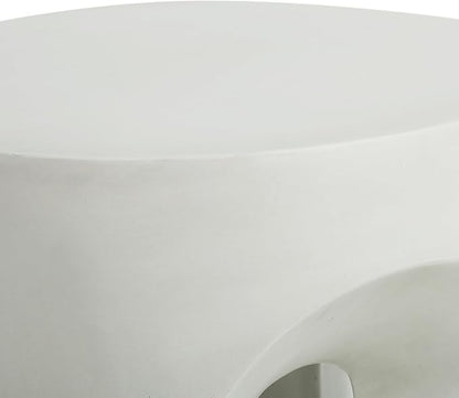 Christopher Knight Home Ottilie Outdoor Side Table, Lightweight Concrete Garden Stool with Four Legs Shaped, Decorative Accent Table Patio End Table for Patio Balcony Beach Pool Side, Antique White