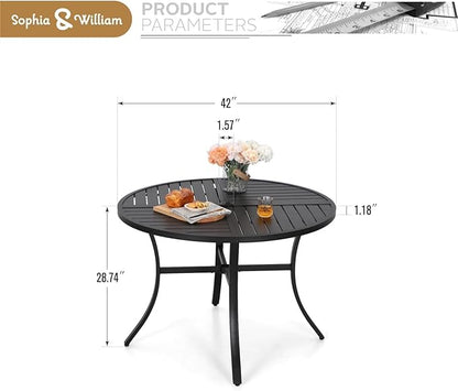 Sophia & William 42" Round Patio Table, Black Metal Outdoor Dining Table for 4, E-Coating Outdoor Patio Table with 1.57" Umbrella Hole for Backyard, Garden