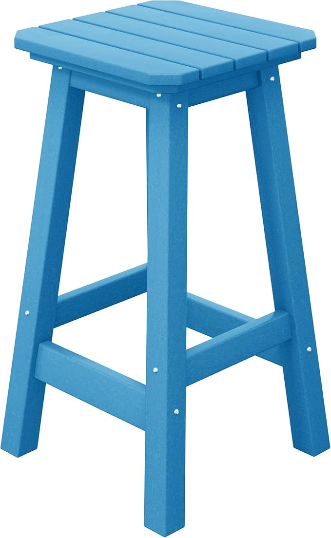 Costaelm 24" Height Outdoor Bar Stools, All-Weather Bar Stools, Adirondack Poly Patio Square Bar Stool for Patio, Deck, Kitchen Counter and Garden, Pacific Blue