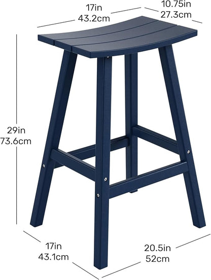 Costaelm All-Weather Outdoor Bar Stools, 29" Height Patio Stools & Bar Chairs, Adirondack Poly Patio Bar Stool for Patio, Deck, Kitchen Counter and Garden, Navy Blue