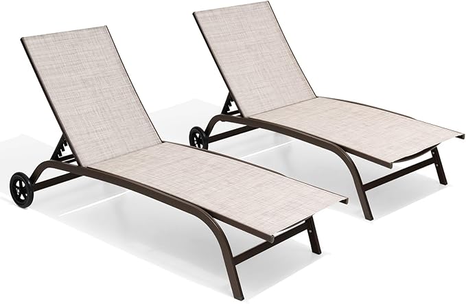 Crestlive Products Aluminum Chaise Lounge Chairs with Wheels Outdoor Adjustable Recliner Five-Position and Full Flat - Photo 1