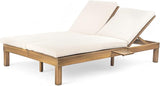 Outdoor Double Chaise Lounge with 5-Position Adjustable Backrest, Cushion and Folding Side Trays for 2 Person - Photo 6