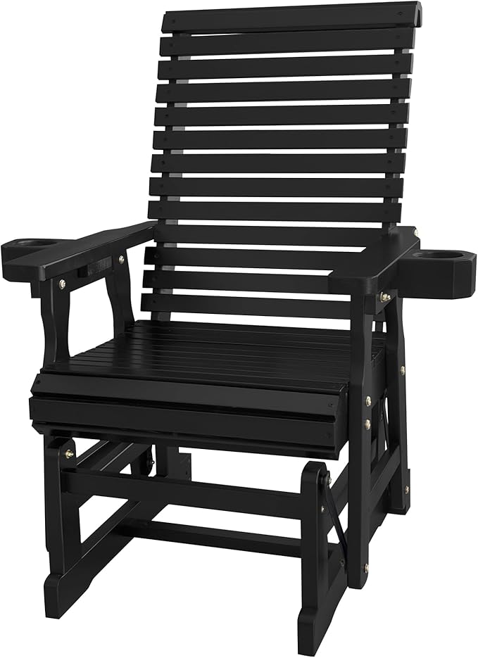 Fortune Candy Wooden Patio Glider for One Person, with High Backrest and Deep Contoured Seat, Solid Fir Wood - Photo 9