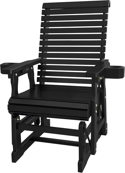 Fortune Candy Wooden Patio Glider for One Person, with High Backrest and Deep Contoured Seat, Solid Fir Wood, Heavy Duty 600 LBS (Black, 1-Seater)