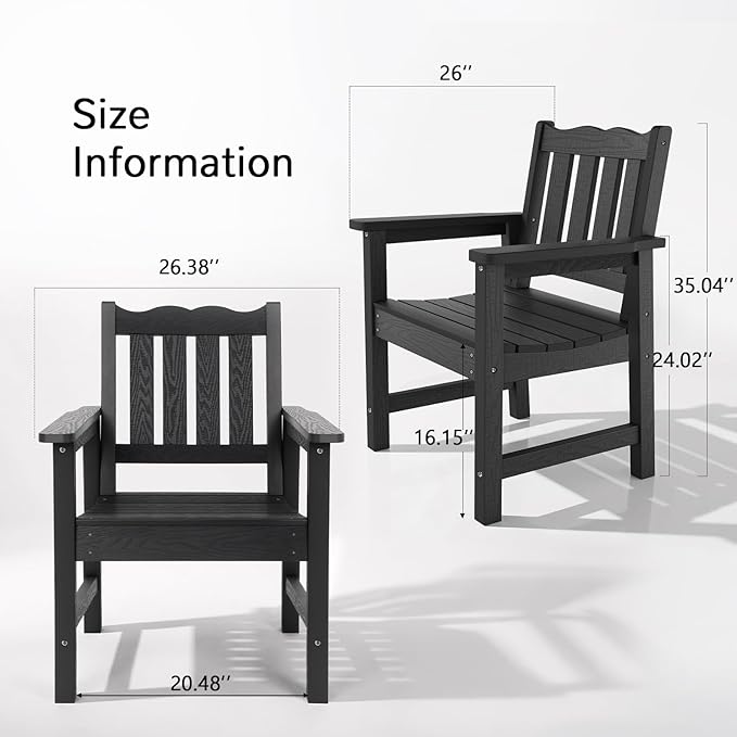 Stoog 3 Piece Patio Bistro Set, All-Weather Garden Chairs Set of 2 with Table, 400 lbs Support Garden Chair, Black
