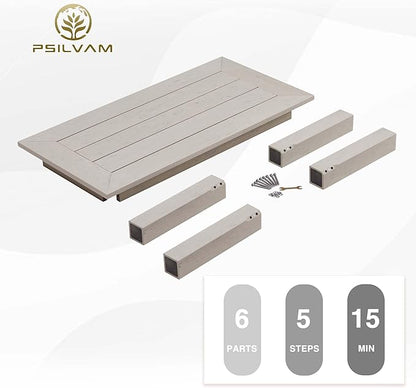 Psilvam Outdoor Coffee Table, 47.2" Poly Lumber Modern Rectangle Large coffee table, Weatherproof patio coffee Table That Never Rot and Fade, Patio Furniture suit for Porch, Balcony, Living Room(Grey)