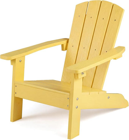 KOTEK Kids Adirondack Chair, Plastic Toddler Lawn Chair with Ergonomic Seat, Wood-Grain Texture, Easy to Assemble, All-Weather Outdoor Kids Chairs for Patio, Garden, Backyard (Yellow)