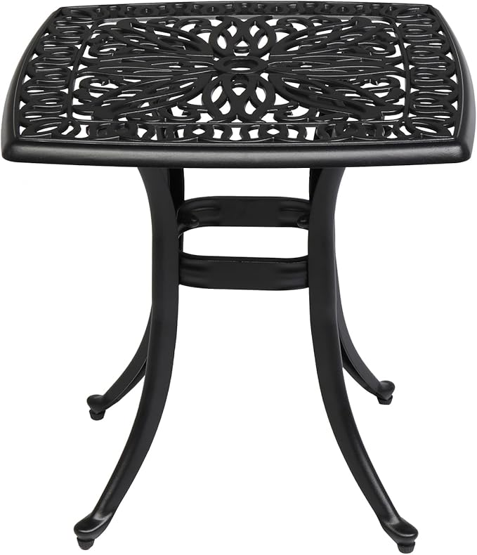 VINGLI 21" Cast Aluminum Outdoor Side Table with Umbrella Hole, All Weather Patio Side Table Bistro Table for Balcony - Photo 1