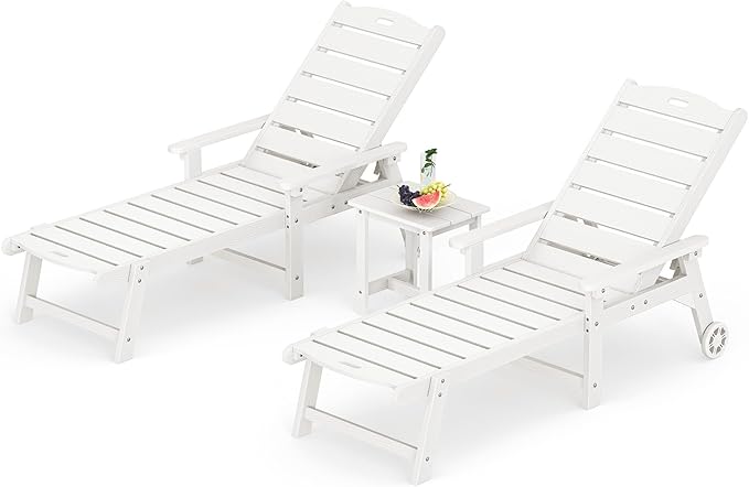 LUE BONA Chaise Lounge Chair with Table, 3-Piece, HDPS Chaise Lounger, 5 Positions Adjustable Lounge Chairs - Photo 1