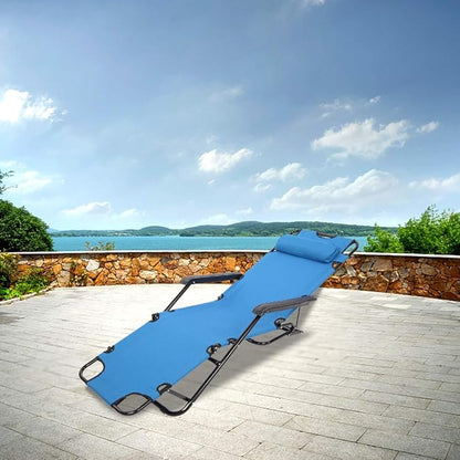Outdoor Folding Chaise Lounge Chair, Patio Sun Lounger Reclining Beach Chair Sun Patio Pool Lawn Recliner Chair (Blue)