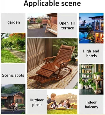 Rocking Chair, Lounge Chair, Foldable Bamboo Chair, Outdoor Rocking Chair, Folding Solid Wood Leisure Chair for Patio, Beach, Yard, Lawn, Pool(Brown)