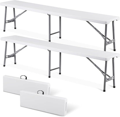 ZENY 6ft Plastic Folding Bench 2 Pack, Portable Outdoor Bench for Picnic Camping Dining Party Garden, Soccer Multipurpose Entertaining Activities, White