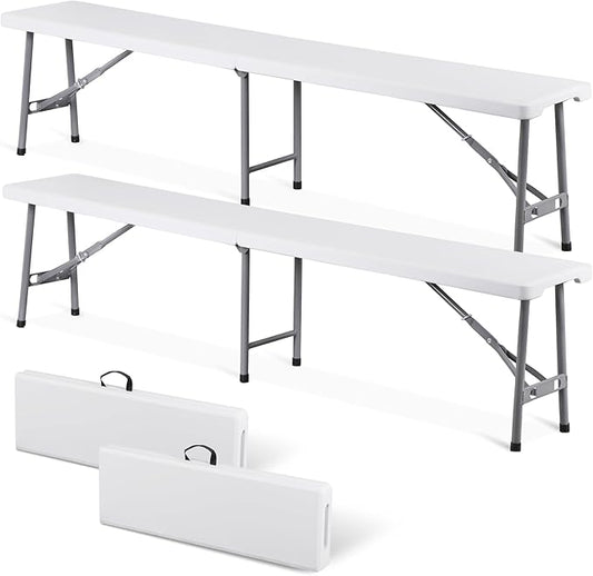 ZENY 6ft Plastic Folding Bench 2 Pack, Portable Outdoor Bench for Picnic Camping Dining Party Garden, Soccer Multipurpose Entertaining Activities, White