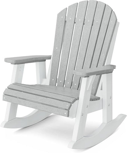 Wildridge Heritage Adirondack Rocking Chair, Light Gray and White - Outdoor Weather Resistant HDPE Rocking Chair for Patio, Deck, Fire Pit