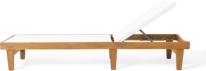 Christopher Knight Home Summerland Outdoor Mesh Chaise Lounge with Acacia Wood Frame, Teak Finish / White Mesh