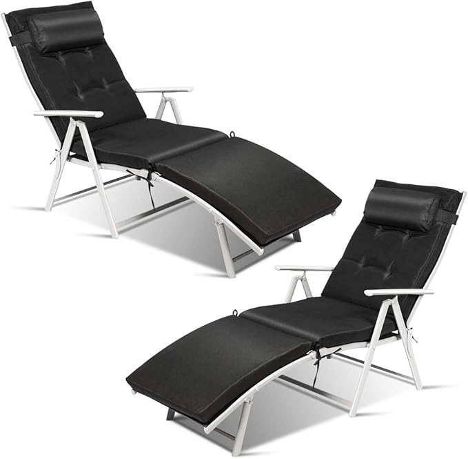 Tangkula 2 PCS Outdoor Folding Chaise Lounge Chair, Lightweight Recliner Chair w/ 7 Adjustable Backrest Positions - Photo 1