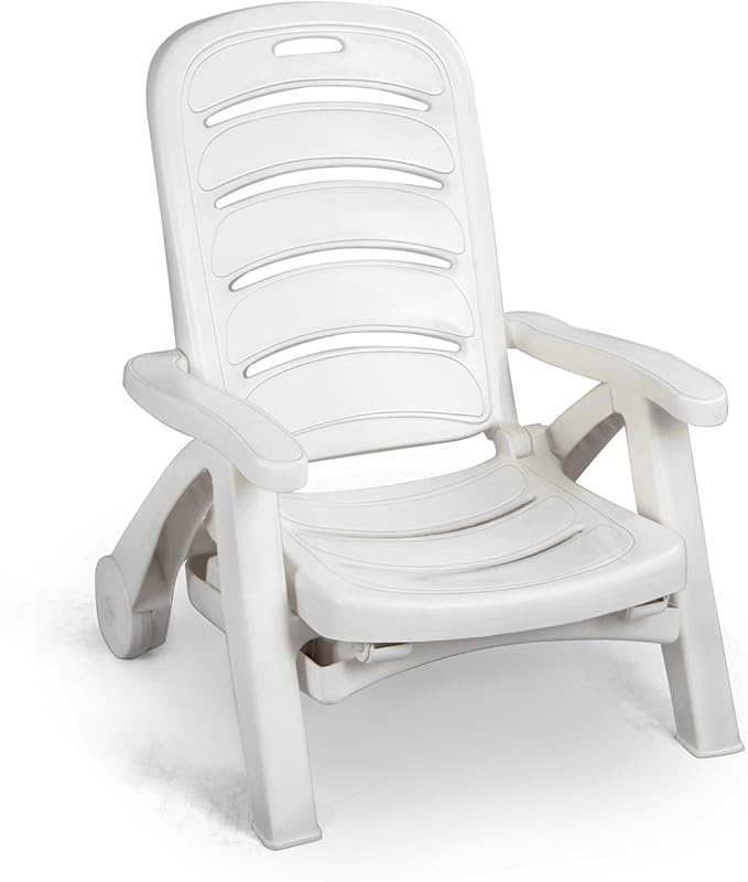 Giantex Folding Lounger Chaise Chair on Wheels Outdoor Patio Deck Chair Adjustable Rolling Lounger 5 Position Recliner w/Armrests (1, White)