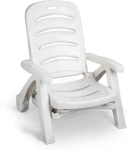 Giantex Folding Lounger Chaise Chair on Wheels Outdoor Patio Deck Chair Adjustable Rolling Lounger 5 Position Recliner w/Armrests (2, White)