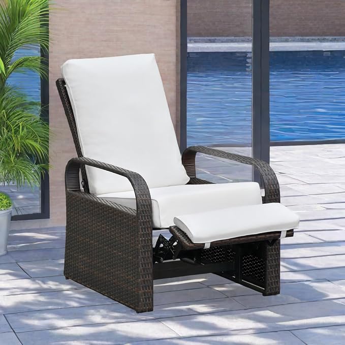 ATR ART TO REAL Outdoor Wicker Recliner Chair with 5.5'' Cushions, Automatic Adjustable Patio Lounge Chairs - Photo 8