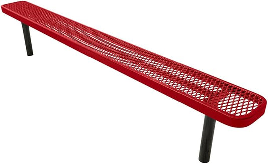 COATEDOUTDOORFURNITURE Coated Outdoor Furniture Heavy-Duty Outdoor Bench Thermoplastic Coated, Expanded Metal, Commercial-Grade Seating, Made in America (Inground Without Back, 8 Ft, Textured Red)