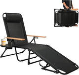Foldable Chaise Lounge Chair Outdoor, 4-Position Reclining Outdoor Lounge Chairs with Wooden Armrest - Photo 1
