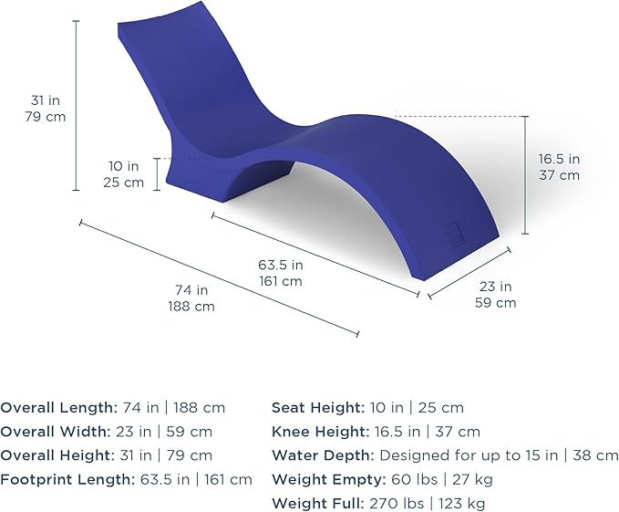 Ledge Lounger- Signature Chaise Deep - Inside Pool & Sun Shelf Lounge Chair - Designed for Deep Shelves 10”-15” - Photo 6