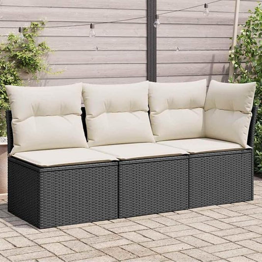 3-Seater Garden Sofa in Black and Cream White, Modern Outdoor Furniture with Modular Design, Weather-Resistant Poly Rattan and Comfortable Cushions for Patio, Balcony,