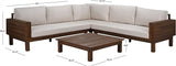 SAFAVIEH Outdoor Patio Furniture Collection - Napoli Teak Brown & Cream Solid Wood 4-Piece Sectional Sofa Set with - Photo 6