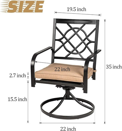 SUNCROWN Outdoor Dining Swivel Chairs Set of 4, Metal Frame Patio Chair Rocker with Brown Cushion for Garden, Bistro, Backyard