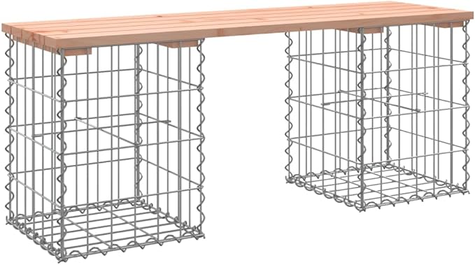 Douglas Fir Wood Outdoor Gabion Garden Bench Rustic Farmhouse Style Seating for Patio and Garden Durable Solid Wood Construction with Natural Finish