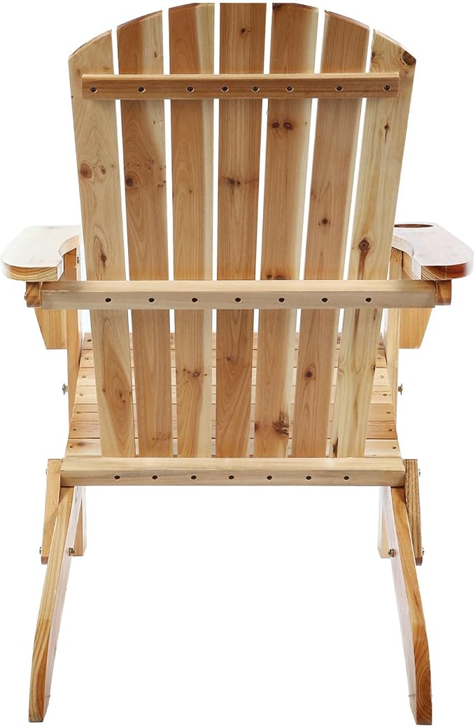 Folding Adirondack Chairs, Outdoor Wooden Lawn Chairs with Cup Holder, Patio Chair for Garden,Yard,Poolside,Backyard, 350lb Weight Capacity(Natural)