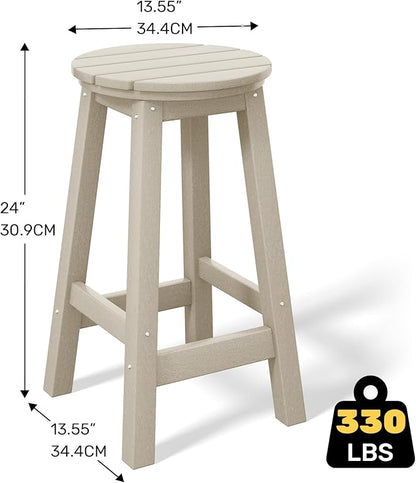 Costaelm 24" Height Outdoor Bar Stools, All-Weather Bar Stools, Adirondack Poly Patio Round Bar Stool for Patio, Deck, Kitchen Counter and Garden, Sand