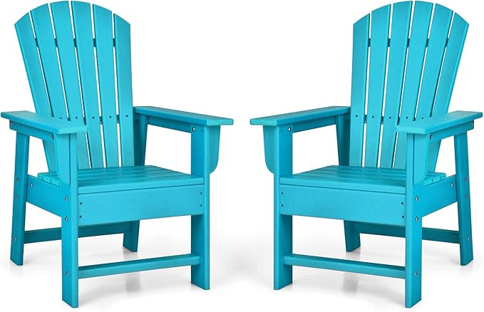 Giantex Adirondack Chair, Kids HDPE Patio Lawn Chair with Ergonomic Backrest for Deck, Porch, Backyard, Poolside, Indoor, Weather Resistance Toddler Outdoor Chair (2, Turquoise)