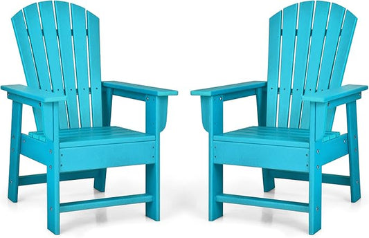 Giantex Adirondack Chair, Kids HDPE Patio Lawn Chair with Ergonomic Backrest for Deck, Porch, Backyard, Poolside, Indoor, Weather Resistance Toddler Outdoor Chair (2, Turquoise)