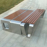 LITFAD Outdoor Indoor Bench Stainless Steel Metal Park Bench with Waterproof Brown Wood Seating Modern Garden Bench for - Photo 5