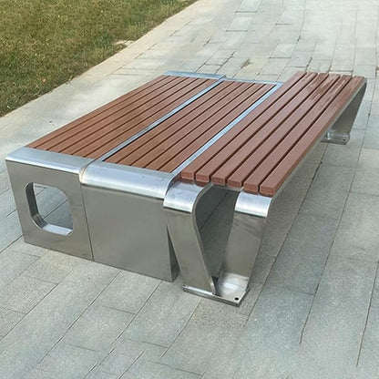 LITFAD Outdoor Indoor Bench Stainless Steel Metal Park Bench with Waterproof Brown Wood Seating Modern Garden Bench for Patio, Lawn, Yard, Porch - Type B 79" L x 16" W x 18" H