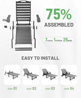 Lounge Chair Outdoor, Chaise Lounge Outdoor, HDPE 6-Position Lounge Chair for Outside - Photo 8