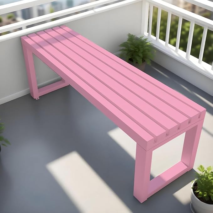 Metal Garden Bench Outdoor Seat 2-Person Patio Benches Park Bench Backless Chair Front Porch Seat 3.3ft 3.9ft 4.9ft 5.9ft Weatherproof Chair for Yard Porch Lawn(Lightpink,4.9ft)