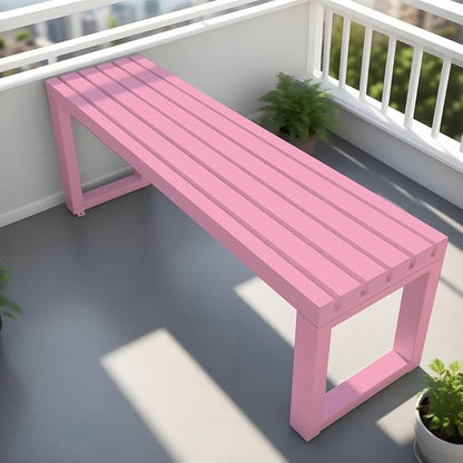 Metal Garden Bench Outdoor Seat 2-Person Patio Benches Park Bench Backless Chair Front Porch Seat 3.3ft 3.9ft 4.9ft 5.9ft Weatherproof Chair for Yard Porch Lawn(Lightpink,4.9ft)