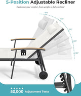 Ciokea Outdoor Lounge Chair with Pillow Set of 2, 5-Position Aluminum Chaise Lounge with Wheels & Armrests - Photo 5