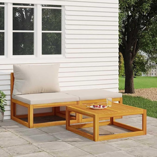 Garden Lounge Set, Light Grey Cushions, Natural Acacia Wood, Modular Outdoor Seating for Patio & Balcony