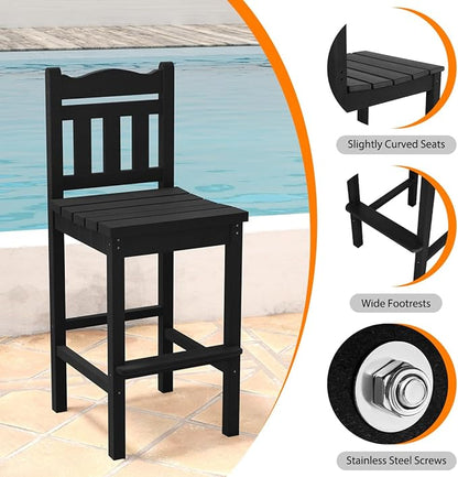 Sundale Outdoor Tall Adirondack Bar Chair Set of 2, HDPE Patio Stools with Backrest, 27.5 Inch Seat Height Tall Bistro Dining Counter Stool, All-Weather Pub Height Chair (Black, 6 Bar Stools)