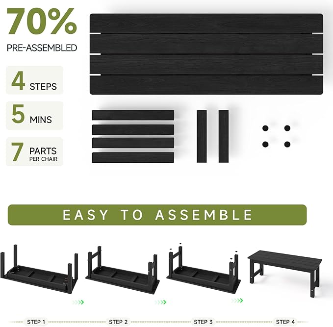 ONBRILL Outdoor Benches Weatherproof, 2-Person Poly Lumber Garden Bench - Photo 8