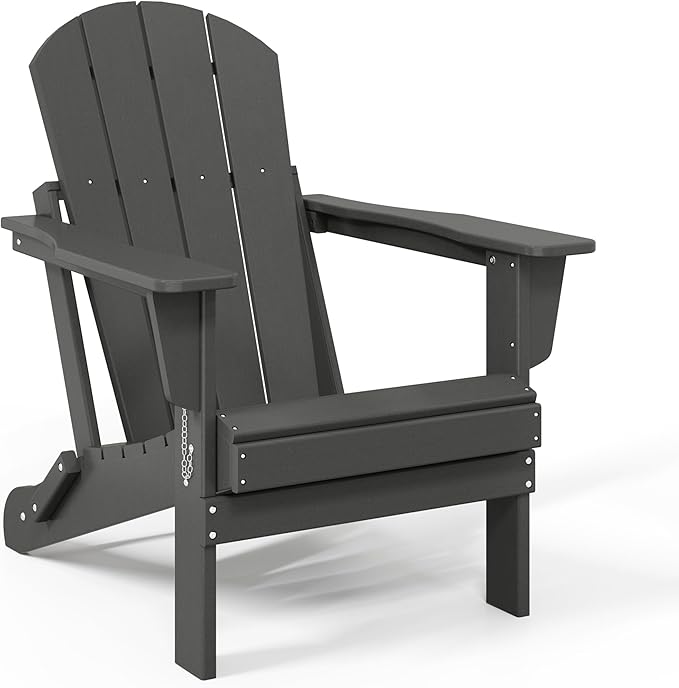 Costaelm 4-Piece Set Outdoor/Patio Poly Adirondack Chairs with a Coffee and a Side Table (2 Seater), Gray