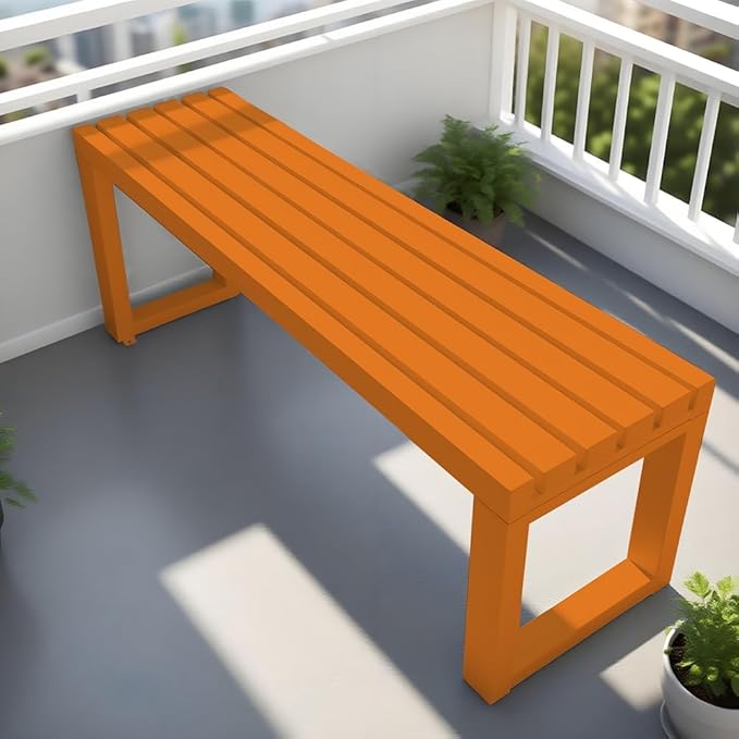 Metal Garden Bench Outdoor Seat 2-Person Patio Benches Park Bench Backless Chair Front Porch Seat 3.3ft 3.9ft 4.9ft 5.9ft Weatherproof Chair for Yard Porch Lawn(Orange,4.9ft)