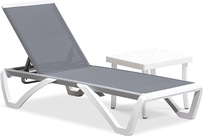PURPLE LEAF Patio Chaise Lounge Chair Set Outside Aluminum Plastic Stackable Tanning Chairs with Side Table for Pool Sunbathing Beach Deck Outdoor Lounger, Light Grey