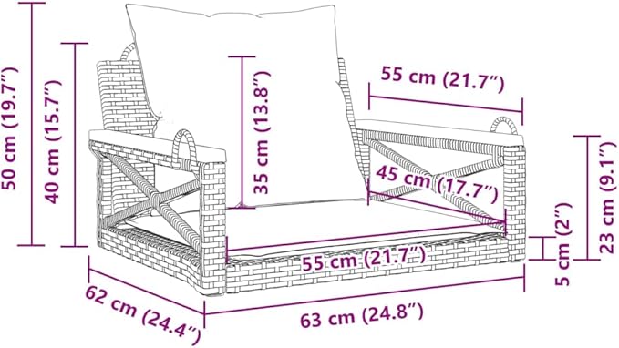 Swing Bench Black and Cream White with Cushions, 4-Piece Outdoor Patio Furniture Set for Garden, Backyard, Balcony - Photo 2